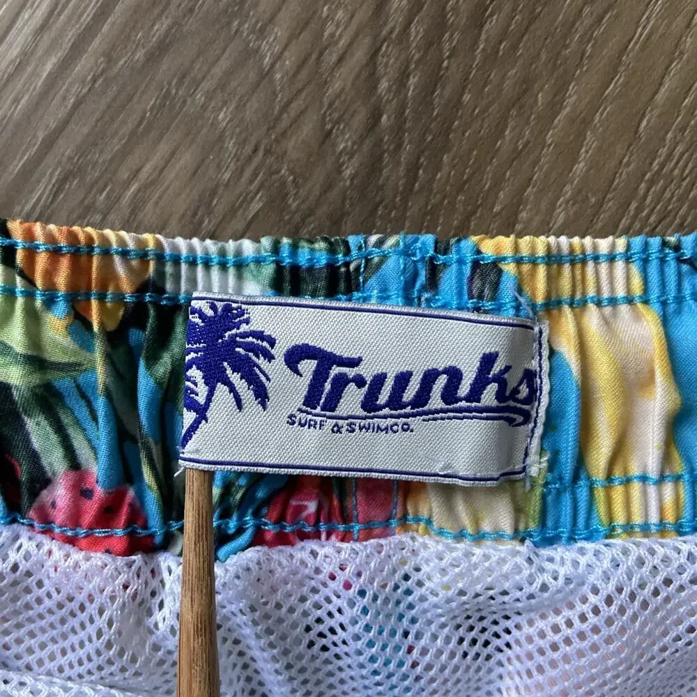 Trunks Blue Fruit Graphic Meshed Lined Swim Trunks